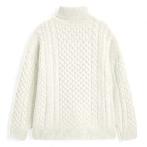 Oysho Cozy Cable Knit Turtleneck Sweater Ivory Chunky Knit Pullover Size S